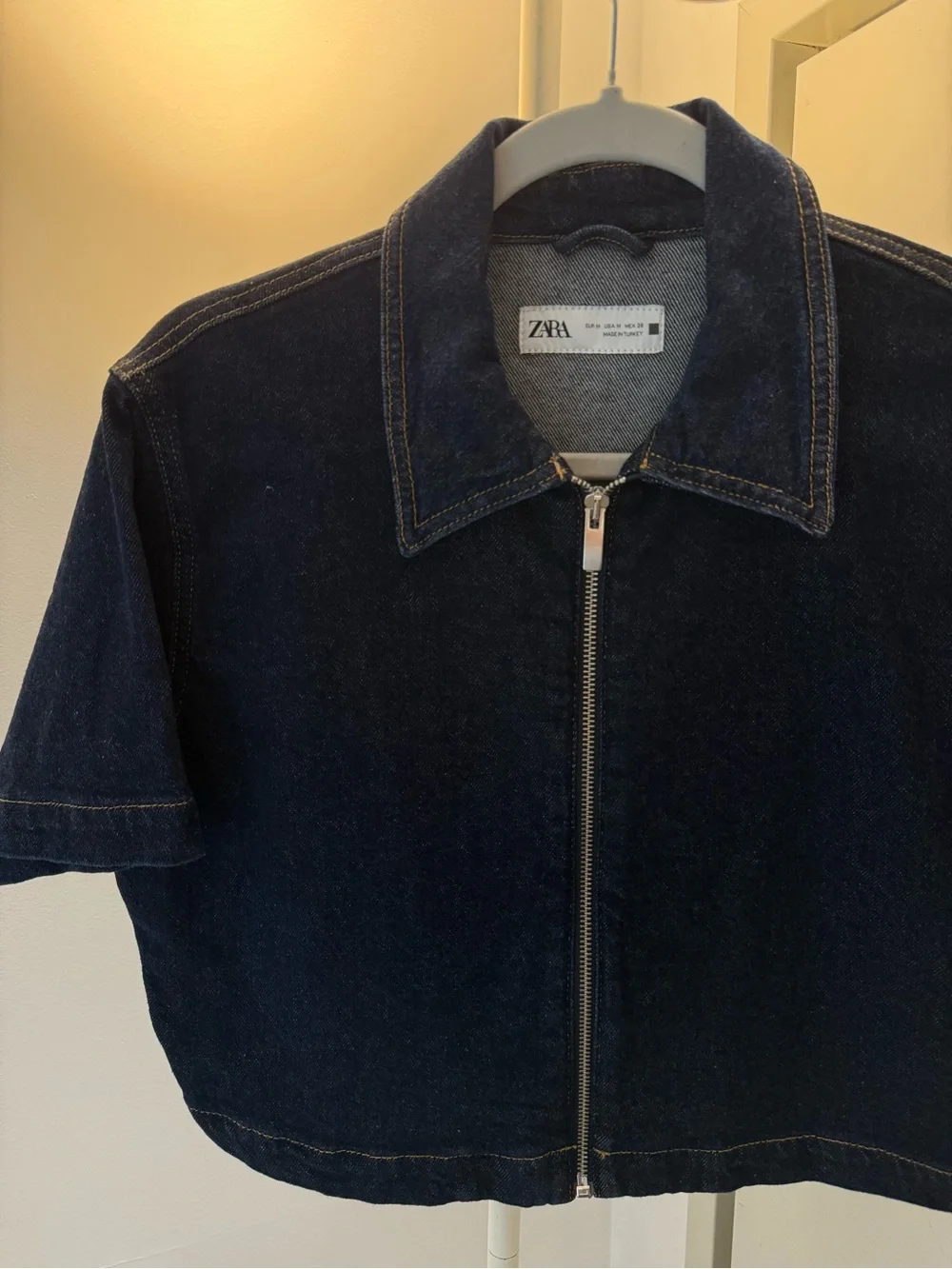 Zara Dark Blue Cropped Denim Top with Zip